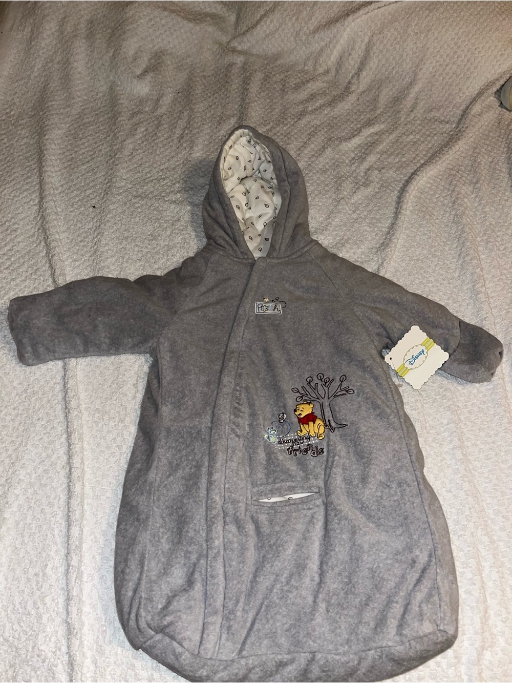 Disney Grey Hooded Baby Sleep Sack with Pooh Embroidery